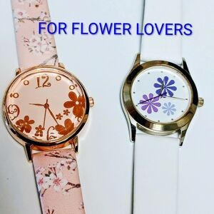 Floral Women's Watch Set - Pink and White